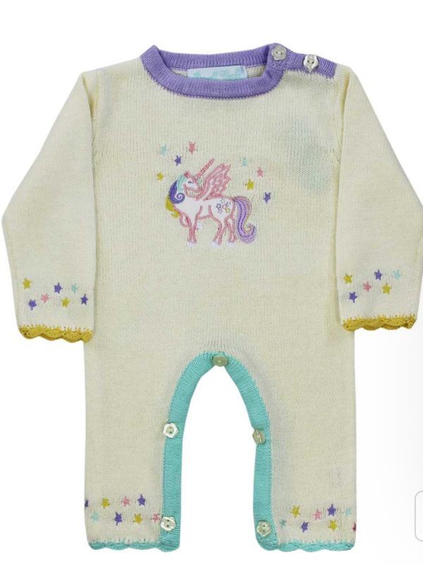 100% Cotton Knit Long Sleeve Romper Unicorn - Image 3