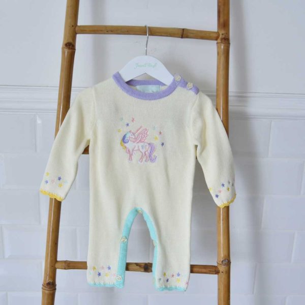 100% Cotton Knit Long Sleeve Romper Unicorn