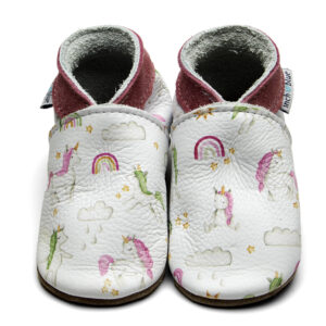 Inch Blue Leather Baby Shoes Unicorn and Rainbows
