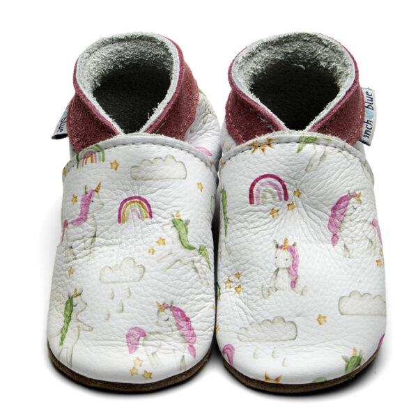Inch Blue Leather Baby Shoes Unicorn and Rainbows