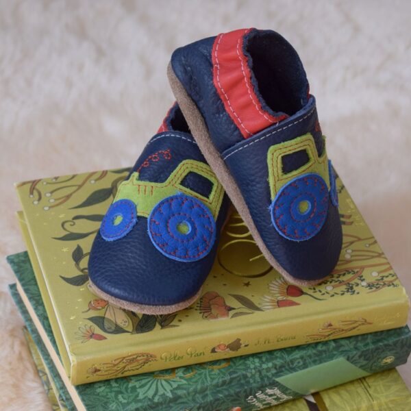Inch Blue Leather Baby Shoes Navy Tractor - Image 3